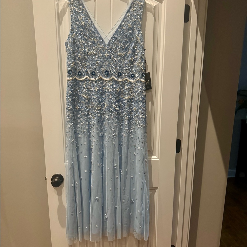 Elegant Blue Evening Gown. Adrianna Papell Women's Beaded Dress. NWT - Picture 5 of 11